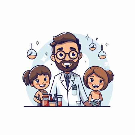 Photo for Cartoon doctor with children in lab. Vector illustration of a cartoon character. - Royalty Free Image