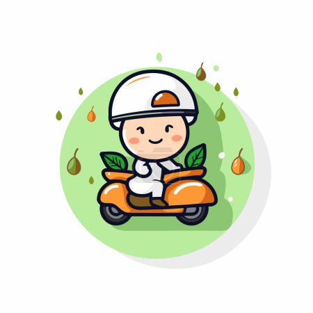 Ilustración de Lindo niño montando scooter. Ilustración vectorial en estilo plano - Imagen libre de derechos