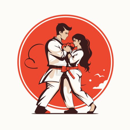 Illustration for Karate couple in kimono. Vector illustration in retro style - Royalty Free Image