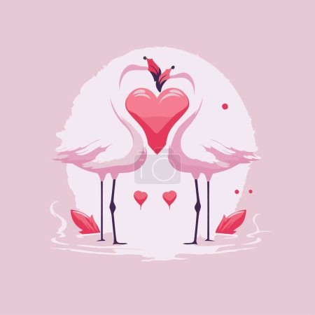 Illustration for Two flamingos in love with heart and butterfly. Vector illustration. - Royalty Free Image