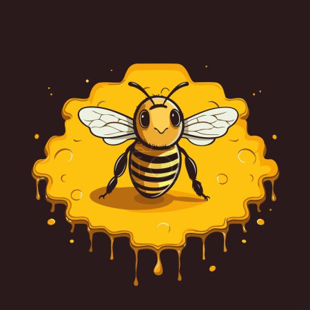 Illustration for Bee on honey. Vector illustration. Isolated on black background. - Royalty Free Image