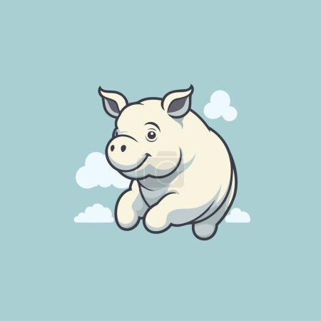 Ilustración de Ilustración de un lindo cerdo saltando sobre un fondo azul con nubes - Imagen libre de derechos