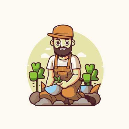 Ilustración de Personaje de dibujos animados jardinero en estilo plano. Concepto de jardinería. Ilustración vectorial - Imagen libre de derechos