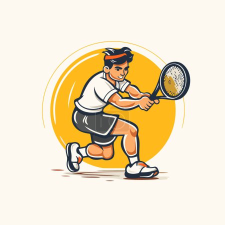 Ilustración de Jugador de tenis con raqueta y pelota. Ilustración vectorial de un tenista - Imagen libre de derechos