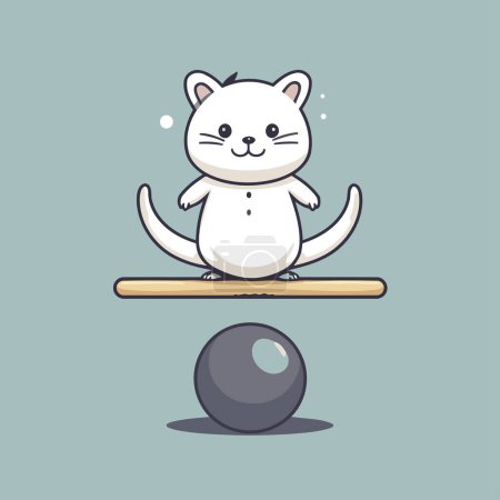 Ilustración de Lindo gato balanceándose en balancín. Ilustración vectorial en estilo de dibujos animados - Imagen libre de derechos