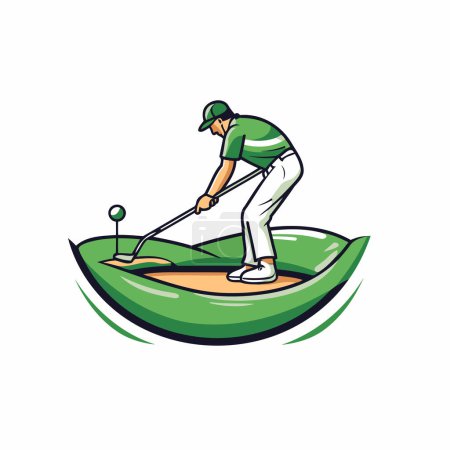 Téléchargez les illustrations : Modèle de logo club de golf. Illustration vectorielle d'un golfeur jouant au golf. - en licence libre de droit