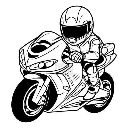 Ilustración de Motociclista en casco montando una bicicleta deportiva. Ilustración vectorial. - Imagen libre de derechos