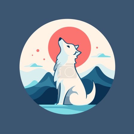 Illustration for White wolf on the background of the mountain landscape. Vector illustration. - Royalty Free Image
