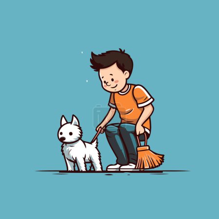 Illustration for Boy with his dog. Vector illustration. Cute cartoon character. - Royalty Free Image