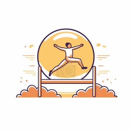 Man jumping over obstacle flat line icon. Sport. healthy lifestyle concept. Vector illustration