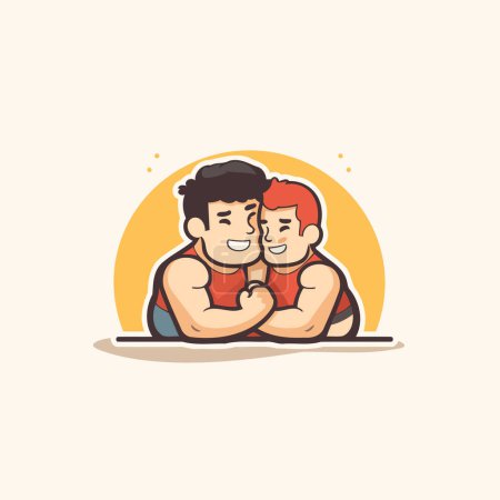 Téléchargez les illustrations : Illustration vectorielle de deux gros hommes en vêtements de sport. Concept de bodybuilding. - en licence libre de droit