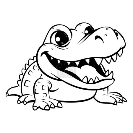 Téléchargez les illustrations : Crocodile drôle - Illustration de dessin animé noir et blanc. Vecteur - en licence libre de droit