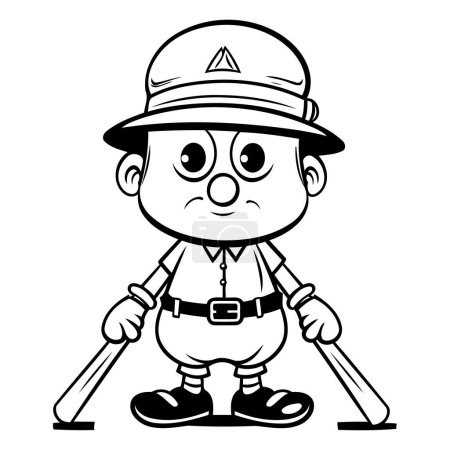 Téléchargez les illustrations : Illustration de bande dessinée de personnage mignon de mascotte de petit garçon joueur de baseball - en licence libre de droit