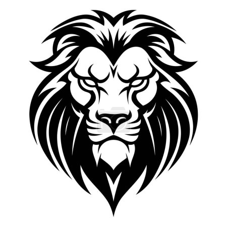 Ilustración de Tatuaje cabeza de león. ilustración vectorial en blanco y negro aislada sobre fondo blanco. - Imagen libre de derechos
