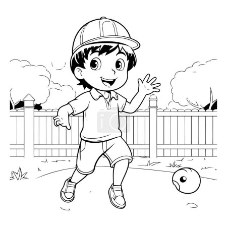 Ilustración de Libro para colorear para niños: Niño jugando al fútbol. Ilustración vectorial. - Imagen libre de derechos
