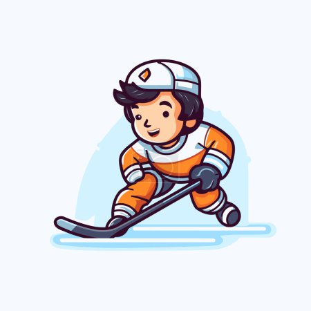 Illustration for Cute little boy playing hockey. cartoon vector illustration isolated on white. - Royalty Free Image