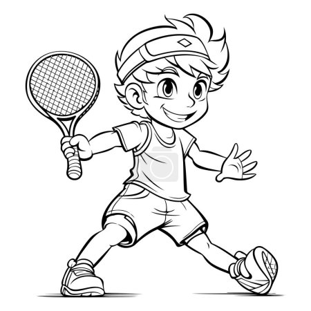 Téléchargez les illustrations : Joueur de tennis avec raquette et balle. Livre à colorier pour enfants - en licence libre de droit
