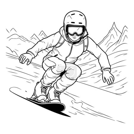 Snowboarder. deporte invernal extremo. ilustración vectorial en blanco y negro
