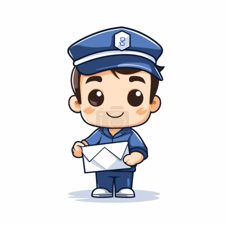 Ilustración de Policía sosteniendo carta. Lindo personaje de dibujos animados vector ilustración. - Imagen libre de derechos