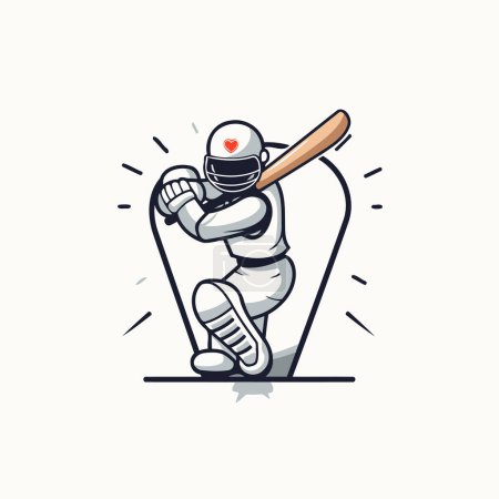 Ilustración de Jugador de críquet con bate y pelota. ilustración de dibujos animados vector. - Imagen libre de derechos