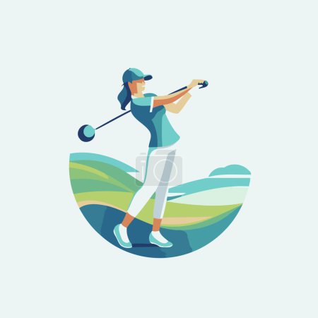 Illustration for Golfer playing golf. vector illustration in flat design style. - Royalty Free Image