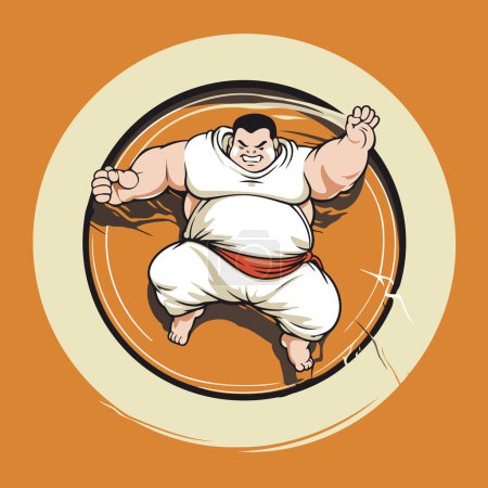 Téléchargez les illustrations : Lutteur de sumo. Illustration vectorielle d'un lutteur de sumo en cercle. - en licence libre de droit