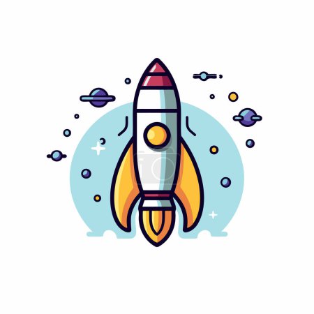 Illustration for Space rocket icon. Flat line art design. Vector illustration. Startup concept. - Royalty Free Image