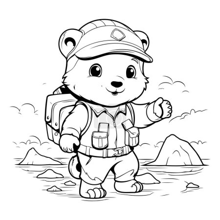 Ilustración de Esquema ilustrativo de un oso explorador caminando por la playa con mochila - Imagen libre de derechos