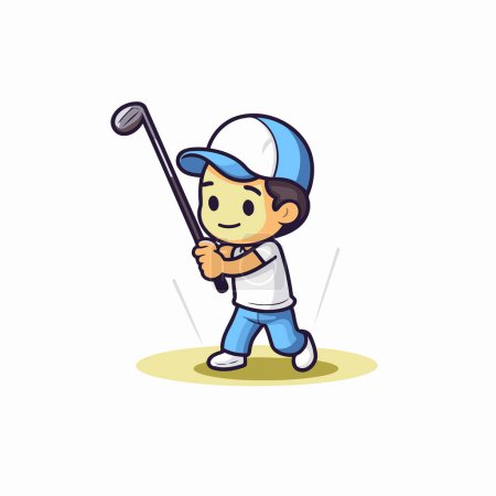 Chico golfista jugando golf. Ilustración vectorial sobre fondo blanco.