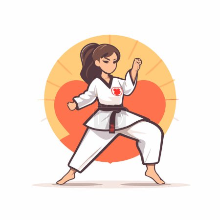 Ilustración de Chica Taekwondo. Ilustración vectorial en un estilo plano. - Imagen libre de derechos