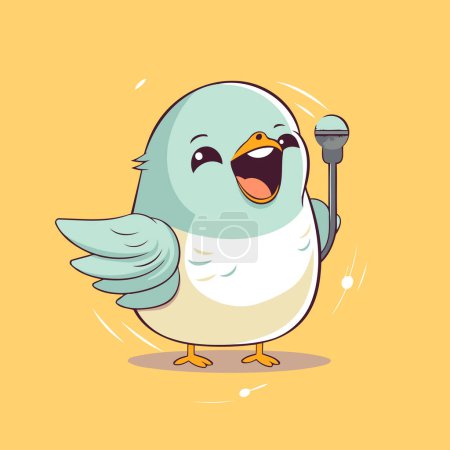 Illustration for Cute bird singing with microphone. Vector illustration in cartoon style. - Royalty Free Image