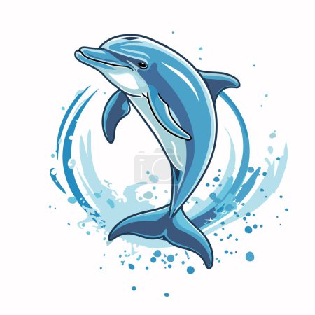 Dolphin jumping out of water. Vector illustration on white background.