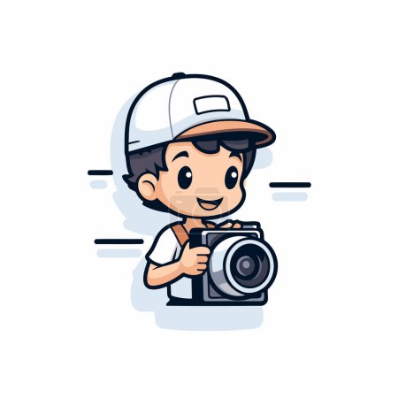Illustration for Cute Boy Holding Camera Cartoon Mascot Character Vector Illustration - Royalty Free Image