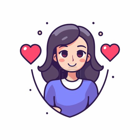 Illustration for Vector illustration of a girl with long hair in a heart shape. - Royalty Free Image