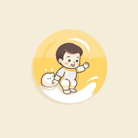 Illustration for Illustration of a cute boy playing with a snowman. Vector illustration. - Royalty Free Image