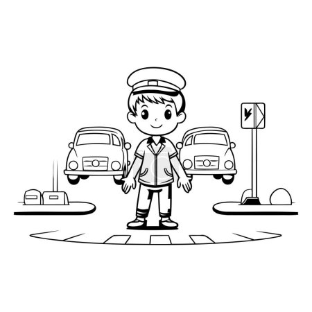 Ilustración de Ilustración de dibujos animados de un oficial de policía de tránsito o personaje vectorial de policía - Imagen libre de derechos