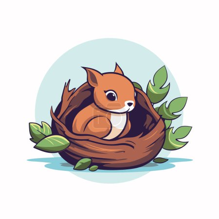 Téléchargez les illustrations : Joli écureuil de dessin animé dans un nid d'oiseau. Illustration vectorielle. - en licence libre de droit
