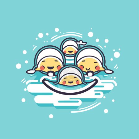 Illustration for Vector illustration of a group of cute baby boys playing in the snow - Royalty Free Image