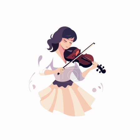 Téléchargez les illustrations : Belle fille jouant du violon. illustration vectorielle plate isolée sur fond blanc. - en licence libre de droit
