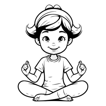 Téléchargez les illustrations : Illustration de bande dessinée d'une posture de méditation ou de yoga pour enfant pour un livre à colorier - en licence libre de droit