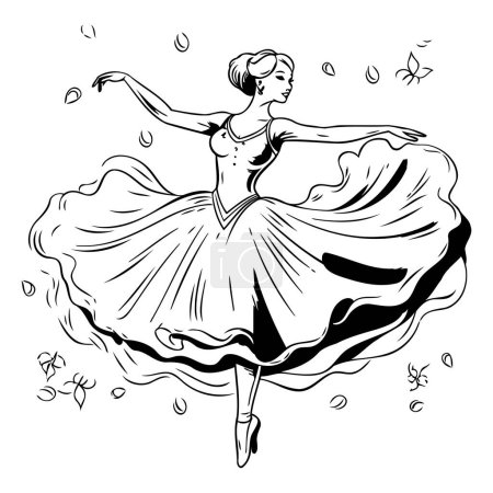 Illustration for Ballerina in a tutu. Black and white vector illustration. - Royalty Free Image