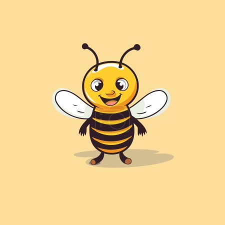Illustration for Cute cartoon bee. Isolated on yellow background. Vector illustration. - Royalty Free Image