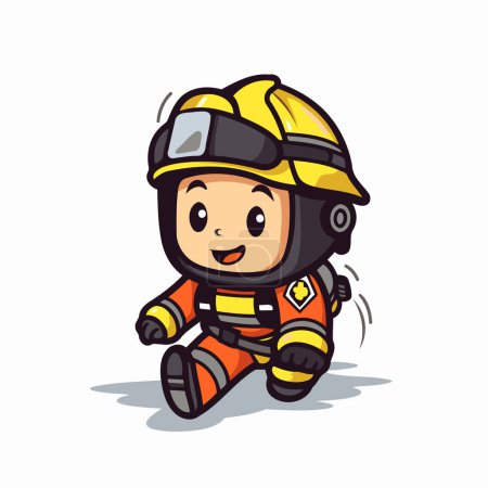 Ilustración de Bombero de dibujos animados con casco sobre fondo blanco. Ilustración vectorial de un bombero de dibujos animados. - Imagen libre de derechos
