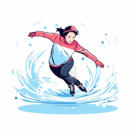 Téléchargez les illustrations : Snowboarder sautant dans l'eau. Illustration vectorielle sur fond blanc. - en licence libre de droit