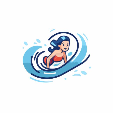 Illustration for Swimming girl with surfboard in the ocean. Vector illustration. - Royalty Free Image