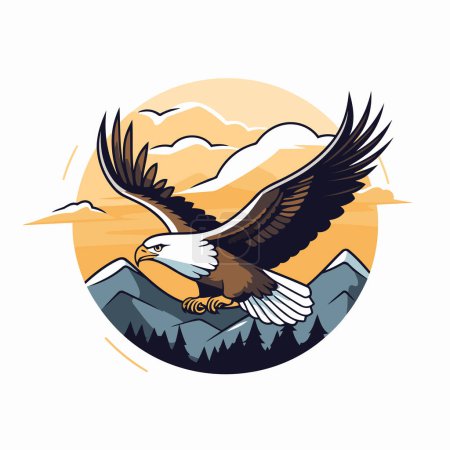 Illustration for Eagle in the mountains. Vector illustration on a white background. - Royalty Free Image