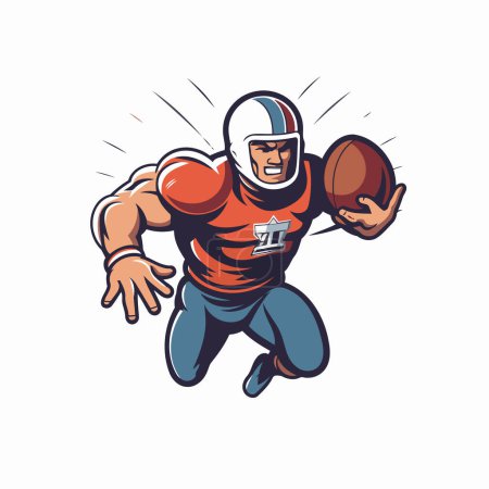 Illustration for American football player running with ball. Vector illustration for sport team logo. - Royalty Free Image