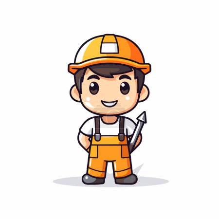 Illustration for Cute builder boy character design. Cute vector illustration in cartoon style. - Royalty Free Image
