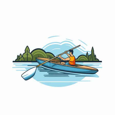 Illustration for Kayaking vector illustration. Canoeing on the lake. Flat design. - Royalty Free Image