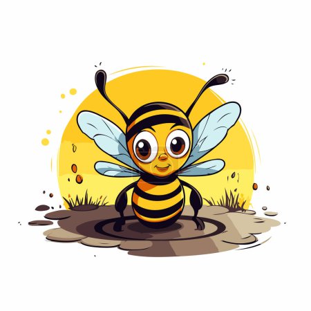 Illustration for Cute cartoon bee in the mud. Vector illustration isolated on white background. - Royalty Free Image